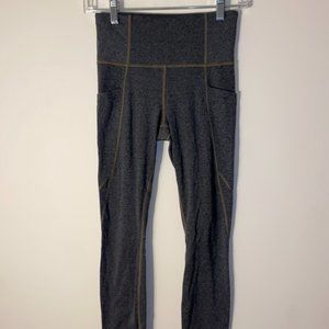 Athleta Salutation Stash Pocket Tight Athletic Leggings Gray and Tan Lined